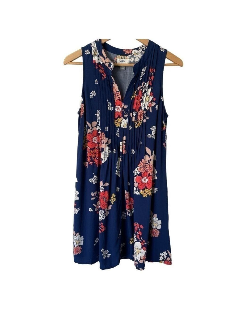 Old Navy Floral Dress Sz S Navy Blue Sleeveless Pleated Mini Summer Spring Short